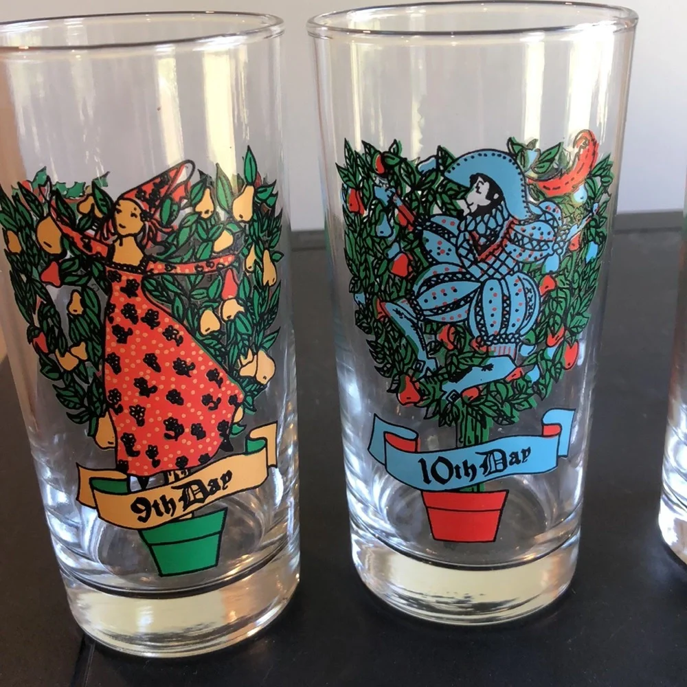 Vintage 1970’s Indiana Glass 12 Days of Christmas Drinking Tumblers COMPLETE SET - Picture 7 of 10